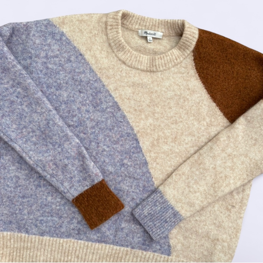 Madewell Colorblock Sweater Wool Camel Hair Lilac Cream S - Picture 2 of 7